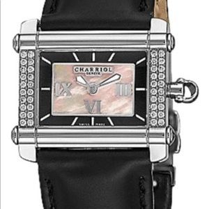 Black Women Diamond Accents Leather Watch